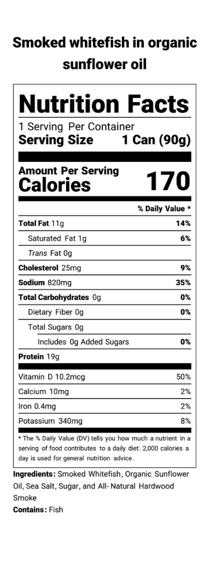Smoked whitefish in organic sunflower oil